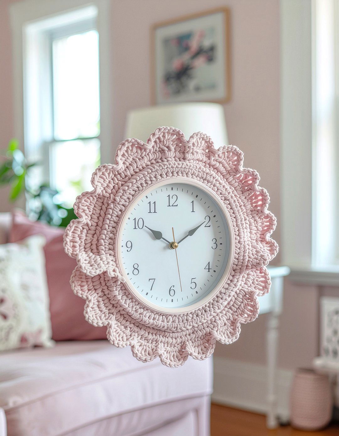 Crochet clock frame - 30 crocheted living room ideas