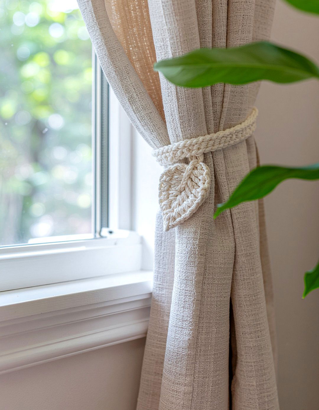 Crochet curtain tie back - 30 crocheted living room ideas