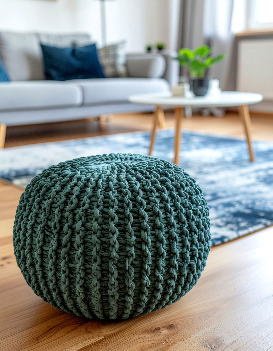 Crochet floor pouf - 30 crocheted living room ideas