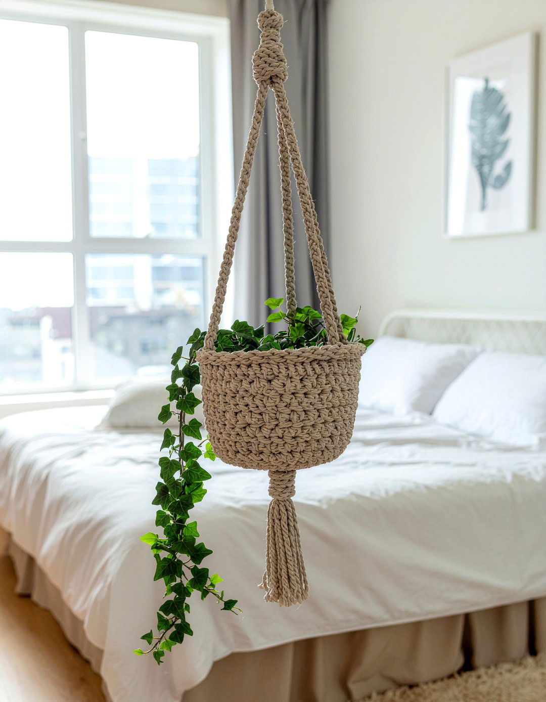 Crochet hanging planter - 30 crocheted bedroom ideas