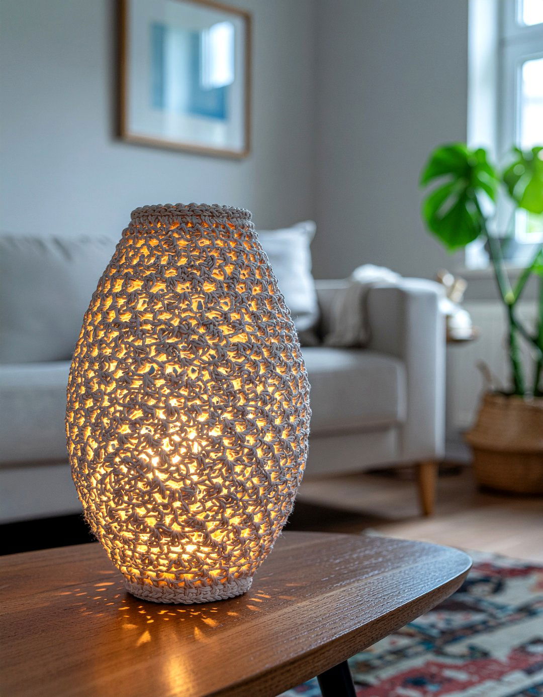 Crochet lamp shade - 30 crocheted living room ideas
