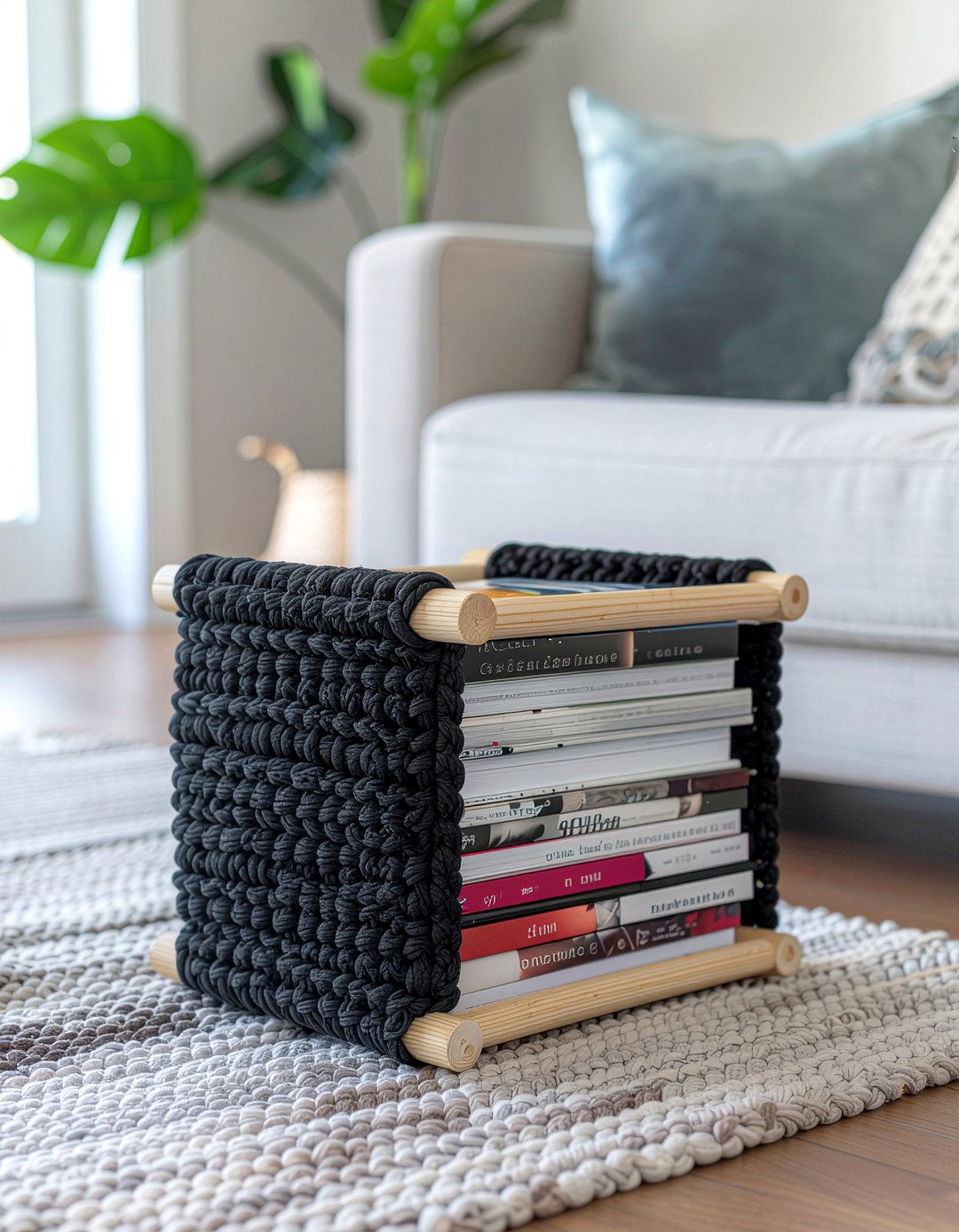 Crochet magazine rack - 30 crocheted living room ideas