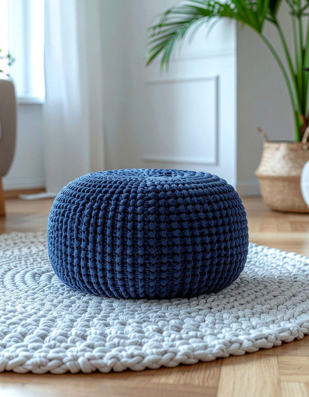 Crochet ottoman cover - 30 crocheted living room ideas