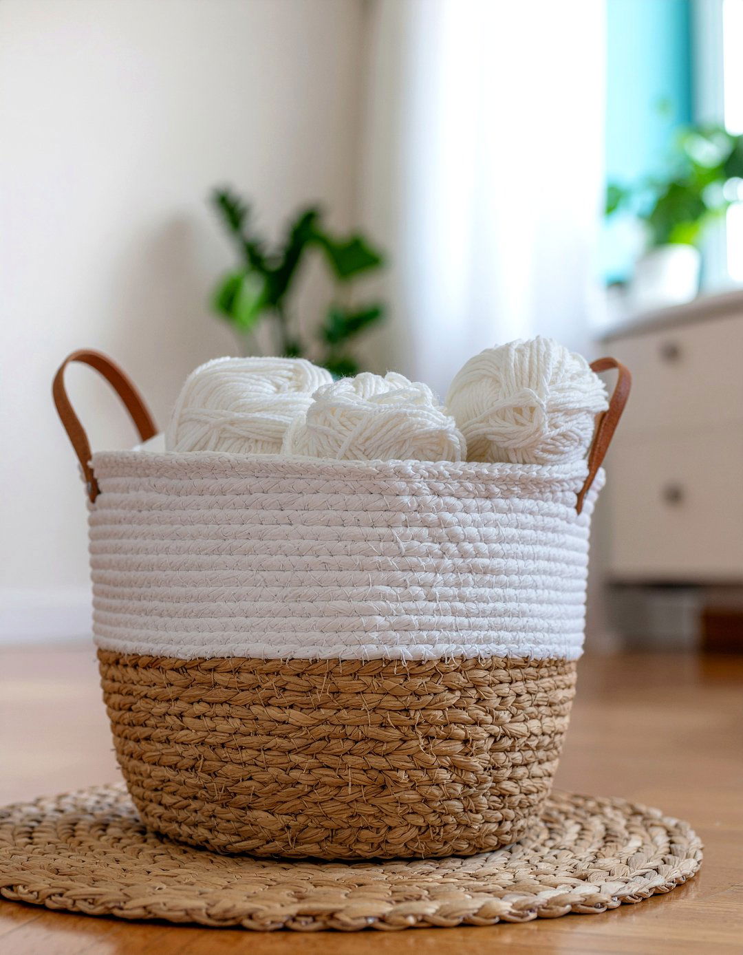 Crochet storage basket - 30 crocheted living room ideas