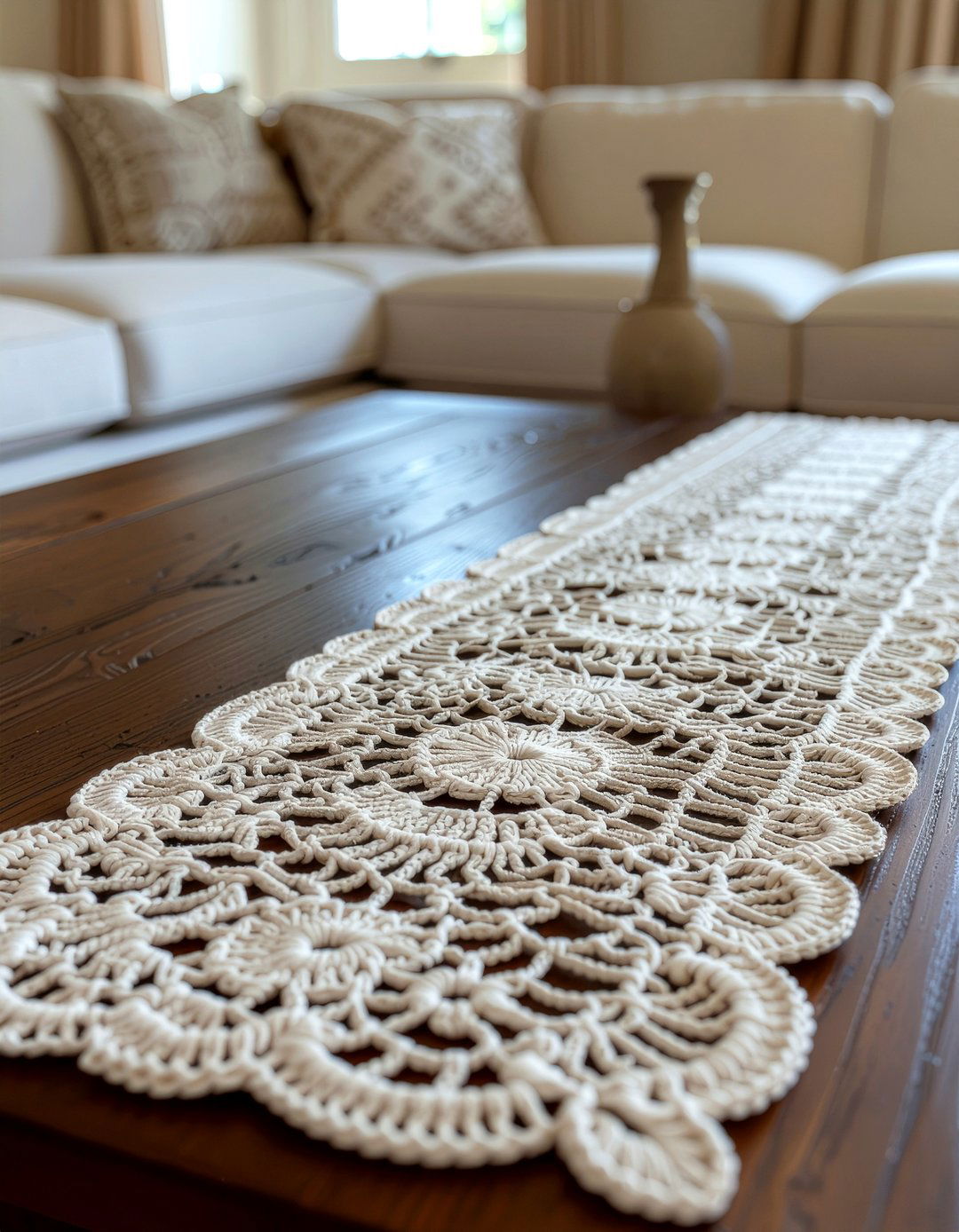 Crochet table runner - 30 crocheted living room ideas