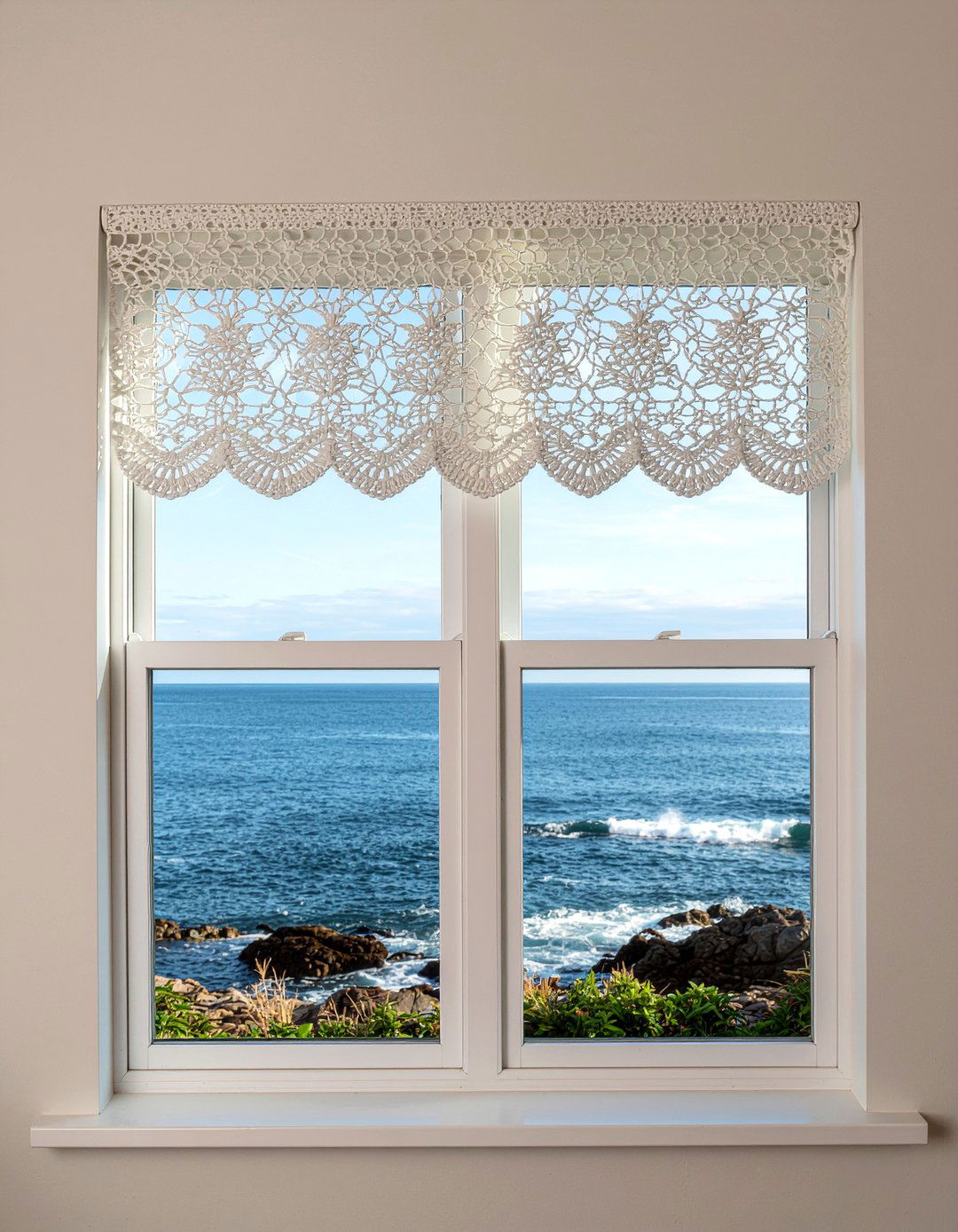 Crochet window valance - 30 crocheted living room ideas