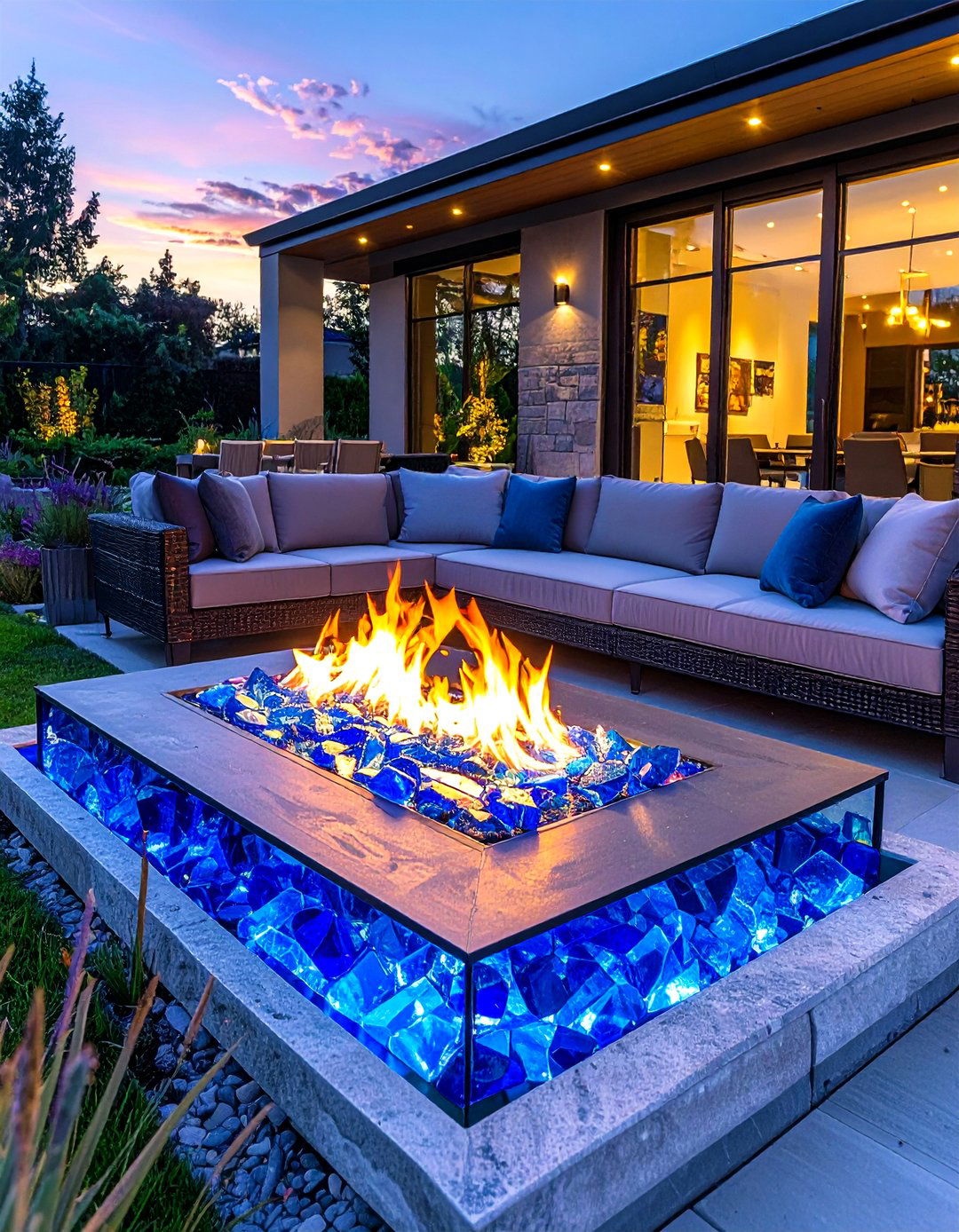 Crushed Glass Fire Pit - 30 glass decor ideas