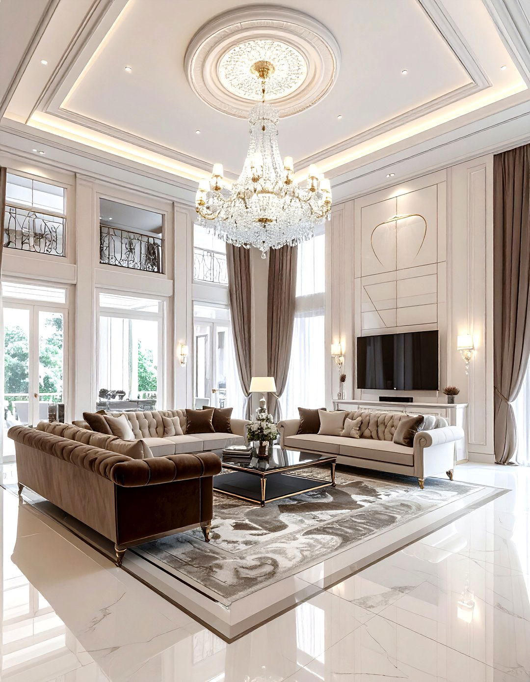 Crystal Chandelier - 30 living room layered lighting ideas