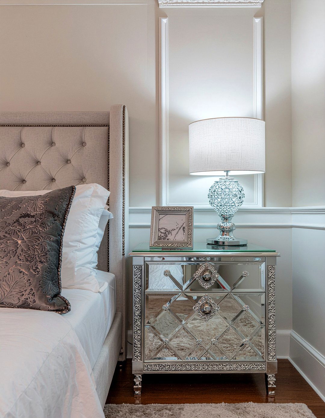 Crystal Knob Mirrored Nightstand - 30 bedroom mirrored nightstands