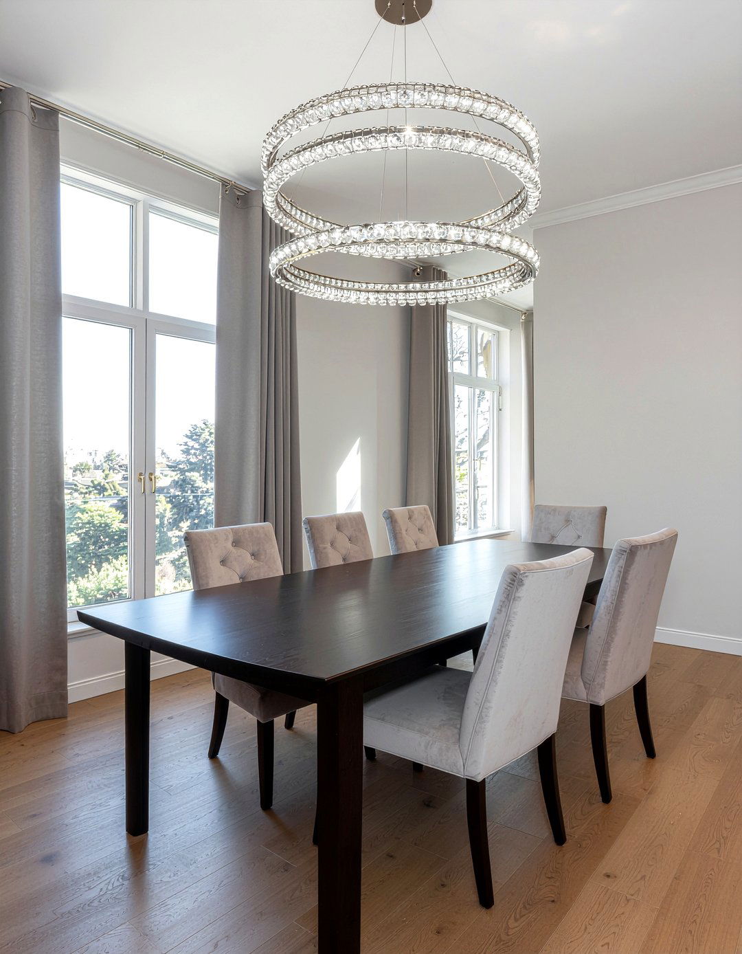 Crystal Ring Light - 30 modern chandelier dining room ideas
