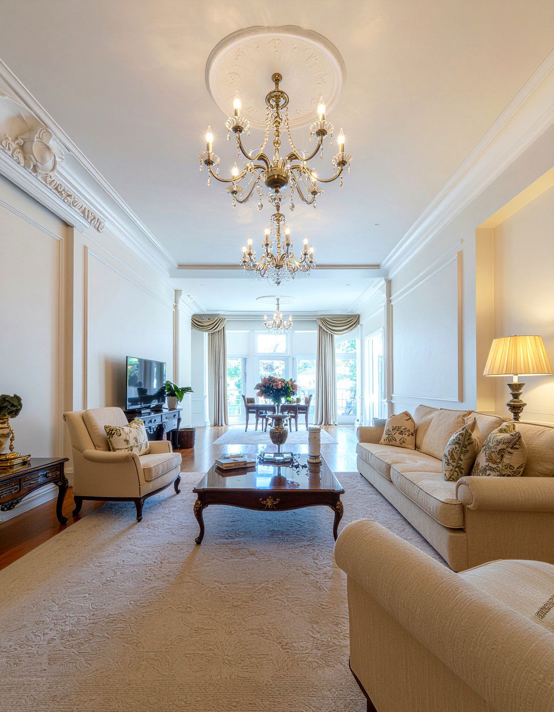 Crystal chandelier - 30 living room classic furniture ideas