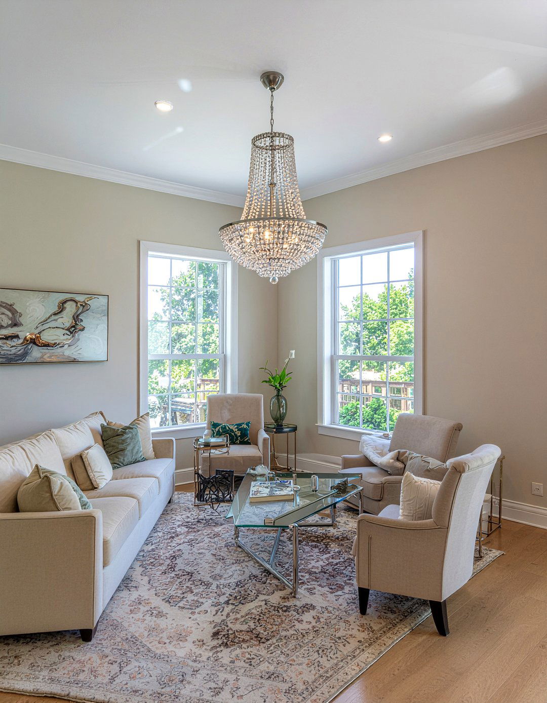 Crystal chandelier - 30 modern glam living room ideas