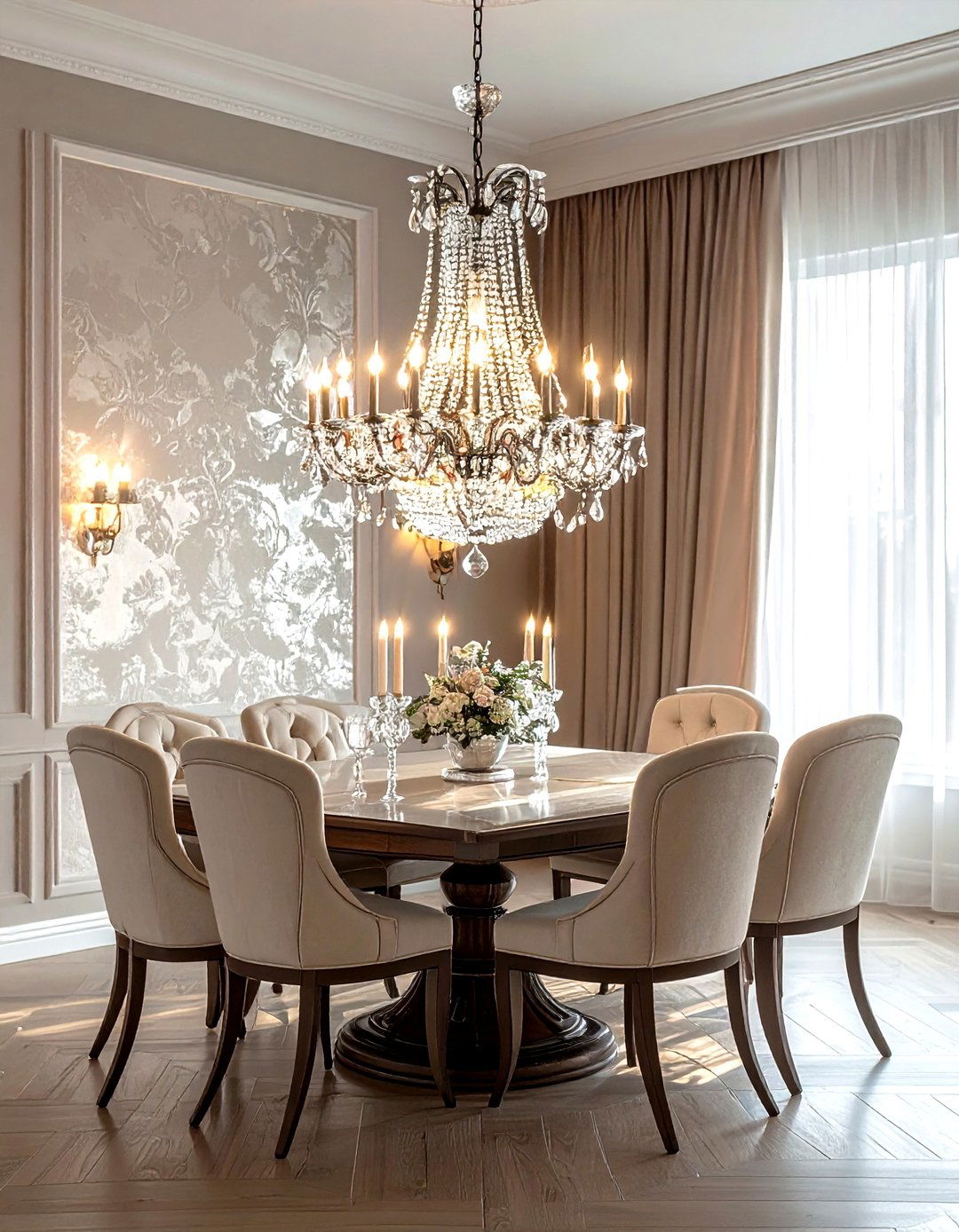 Crystal chandelier for dining room - 30 dining room layered lighting ideas