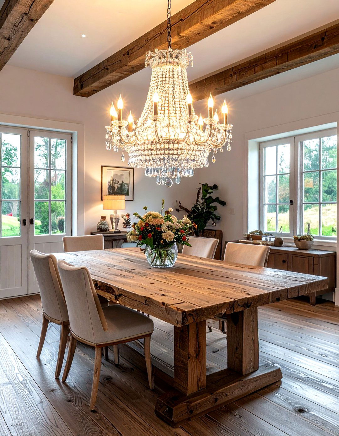 Crystal chandelier lighting - 30 French cottage dining room ideas