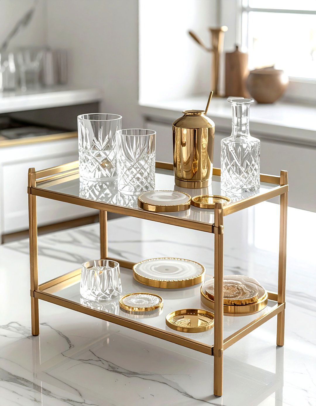 Crystal coaster bar cart - 30 crystal decor ideas