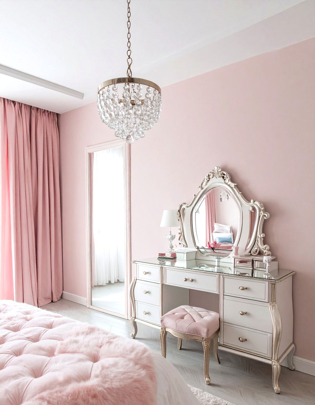 Crystal mini chandelier - 30 bedroom layered lighting ideas