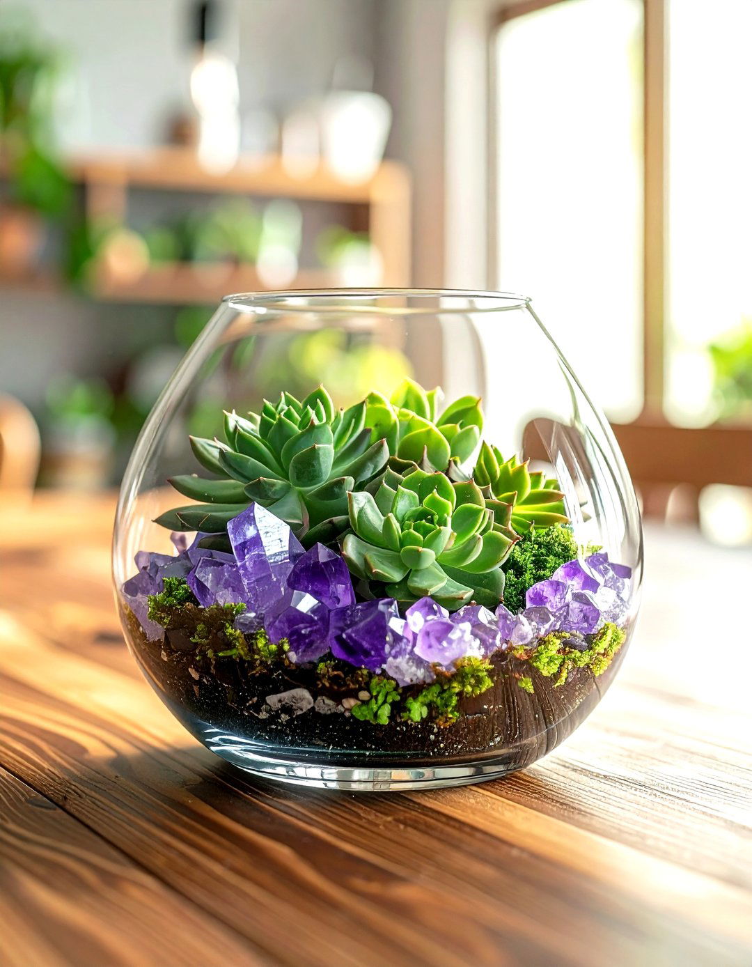 Crystal terrarium centerpiece - 30 crystal decor ideas