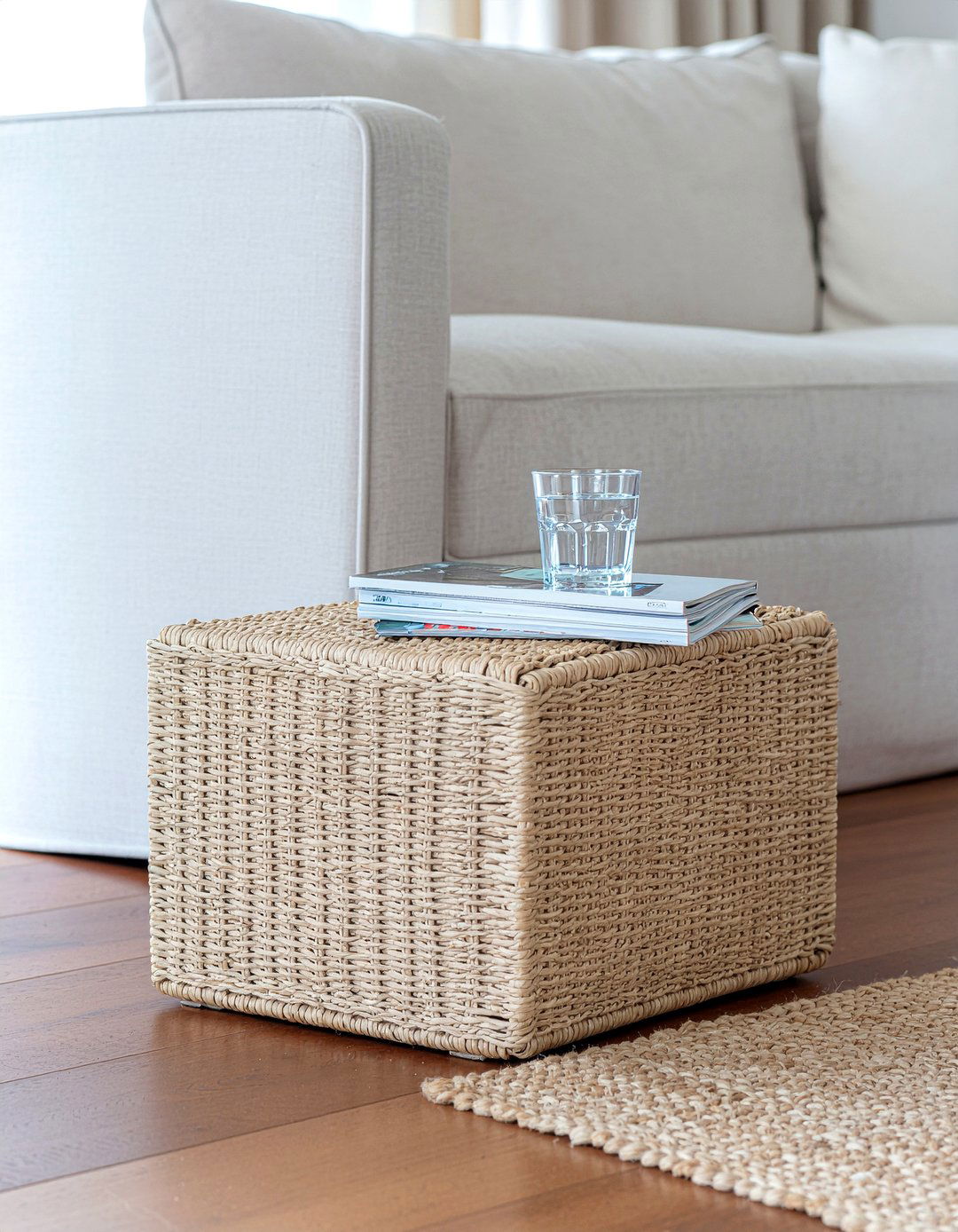Cube Rattan Ottoman - 30 living room woven ottoman ideas