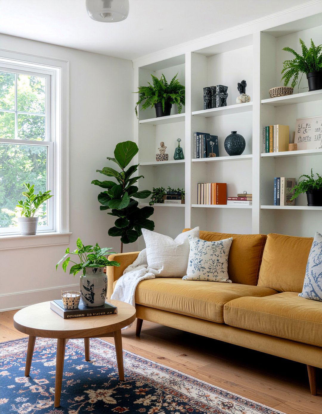 Curated bookshelf living room - 30 eclectic living room ideas