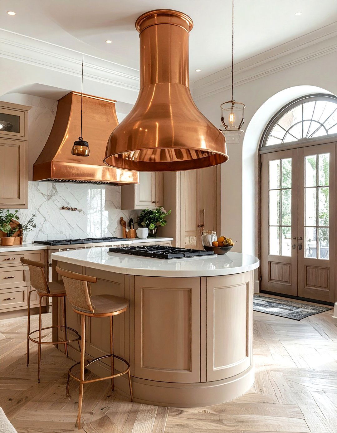 Curved Copper Range Hood - 30 copper hood kitchen ideas
