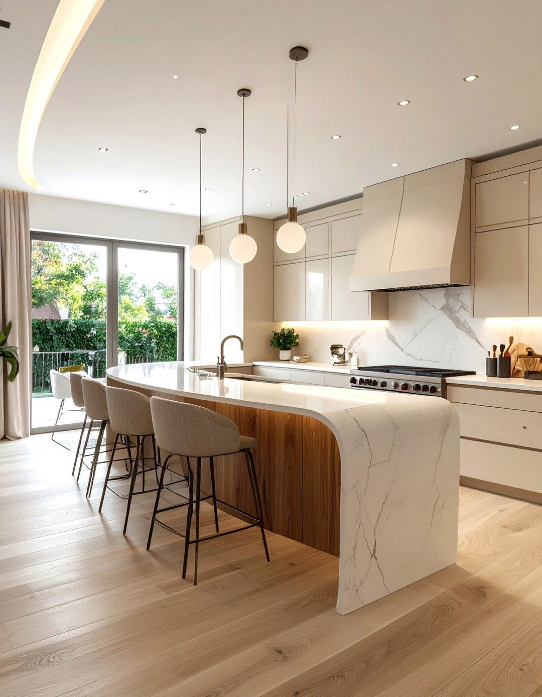 Curved Island Kitchen - 30 solid surface countertop kitchen ideas