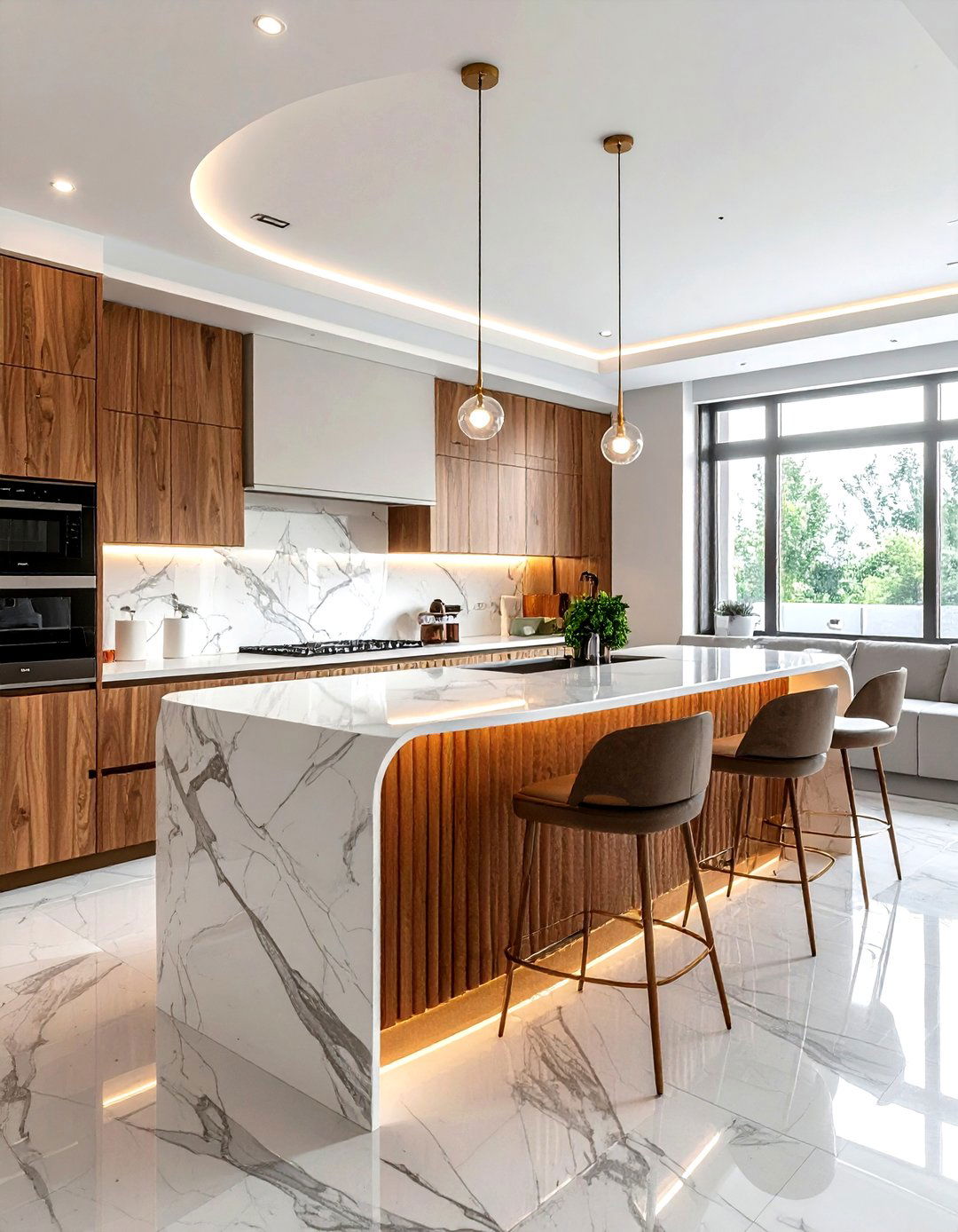 Curved Kitchen Island - 30 kitchen bar ideas