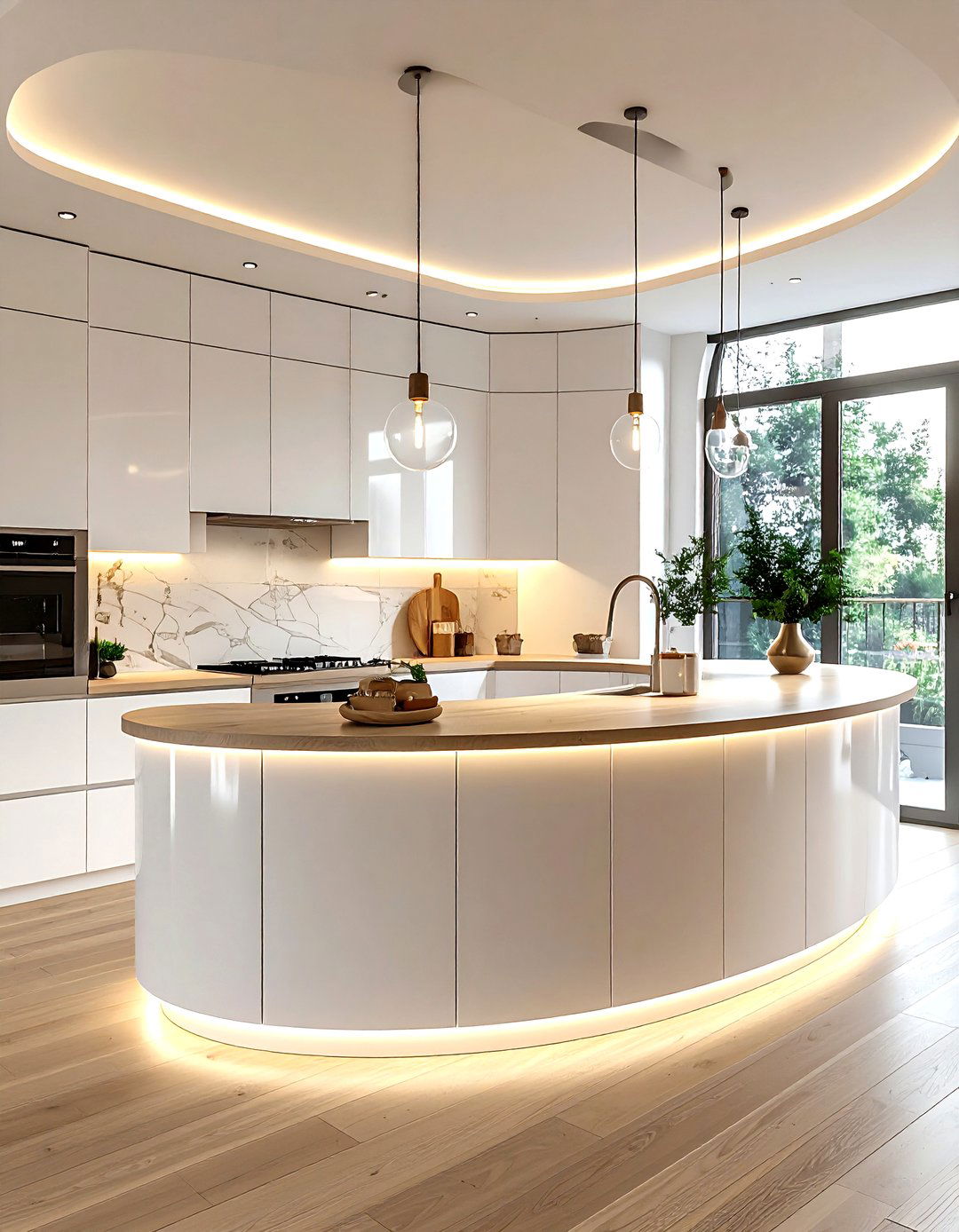 Curved Kitchen Island - 30 serene kitchen ideas