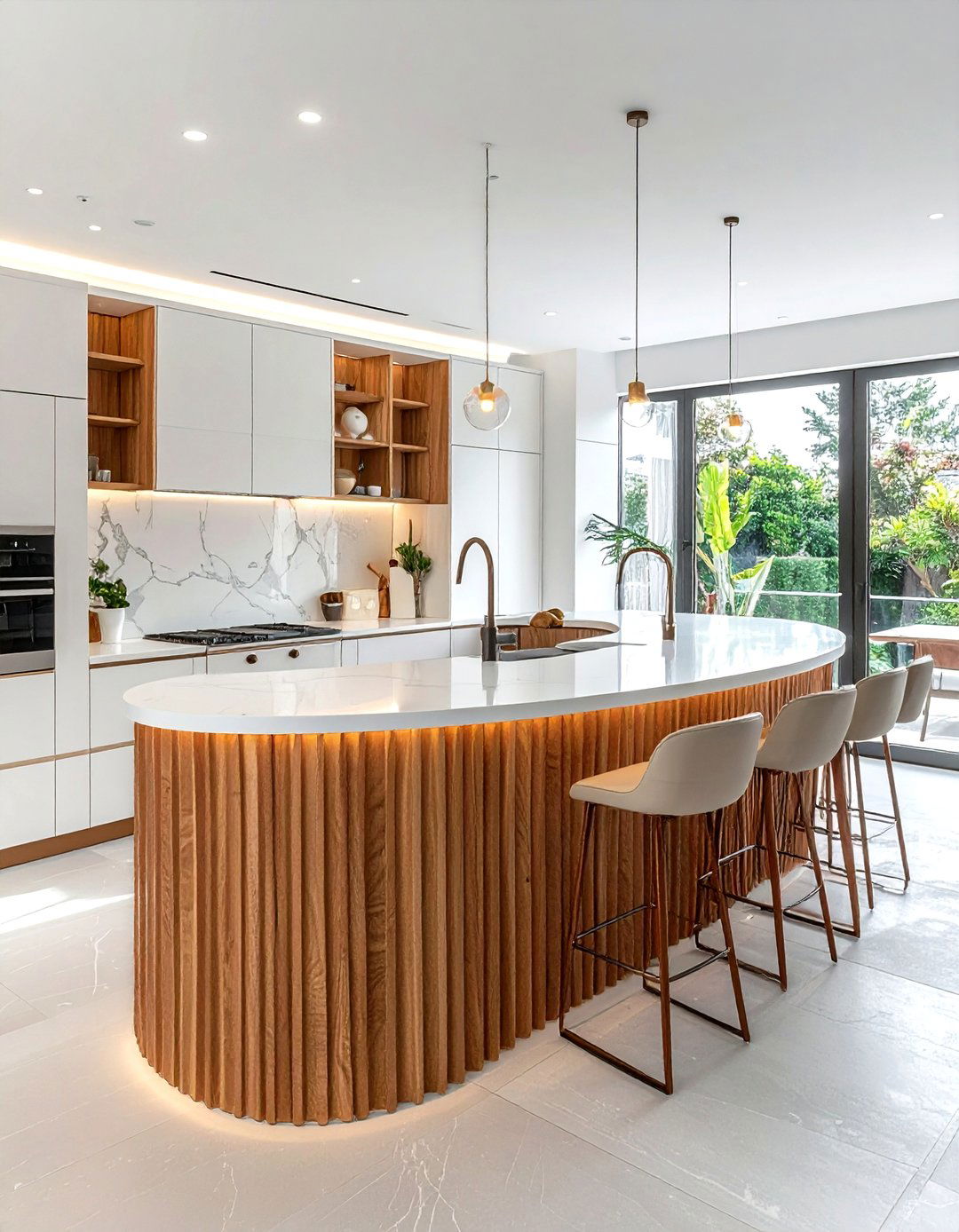 Curved Kitchen Island - 30 peaceful kitchen ideas