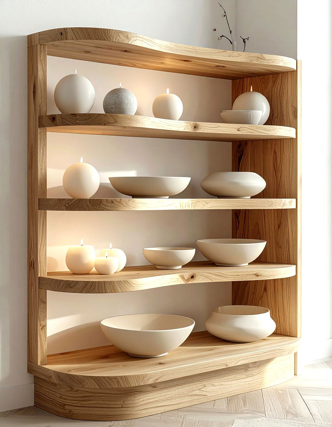 Curved Wood Corner Shelf - 30 living room corner shelving ideas
