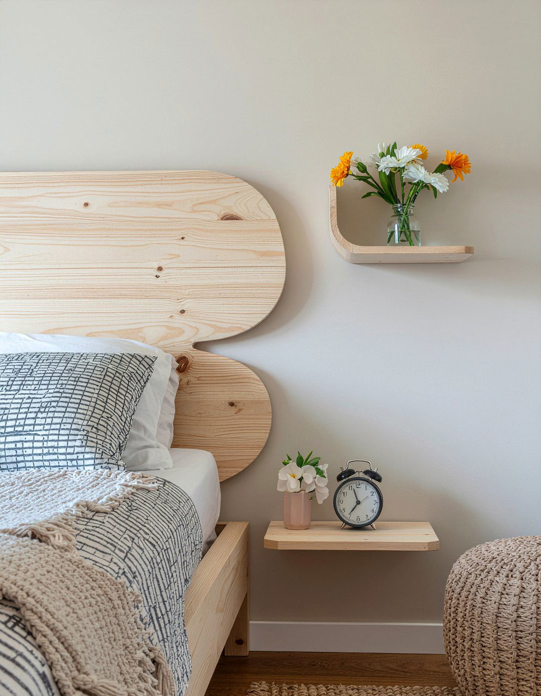 Curved Wood Wall Shelf - 30 bedroom wall mounted nightstands