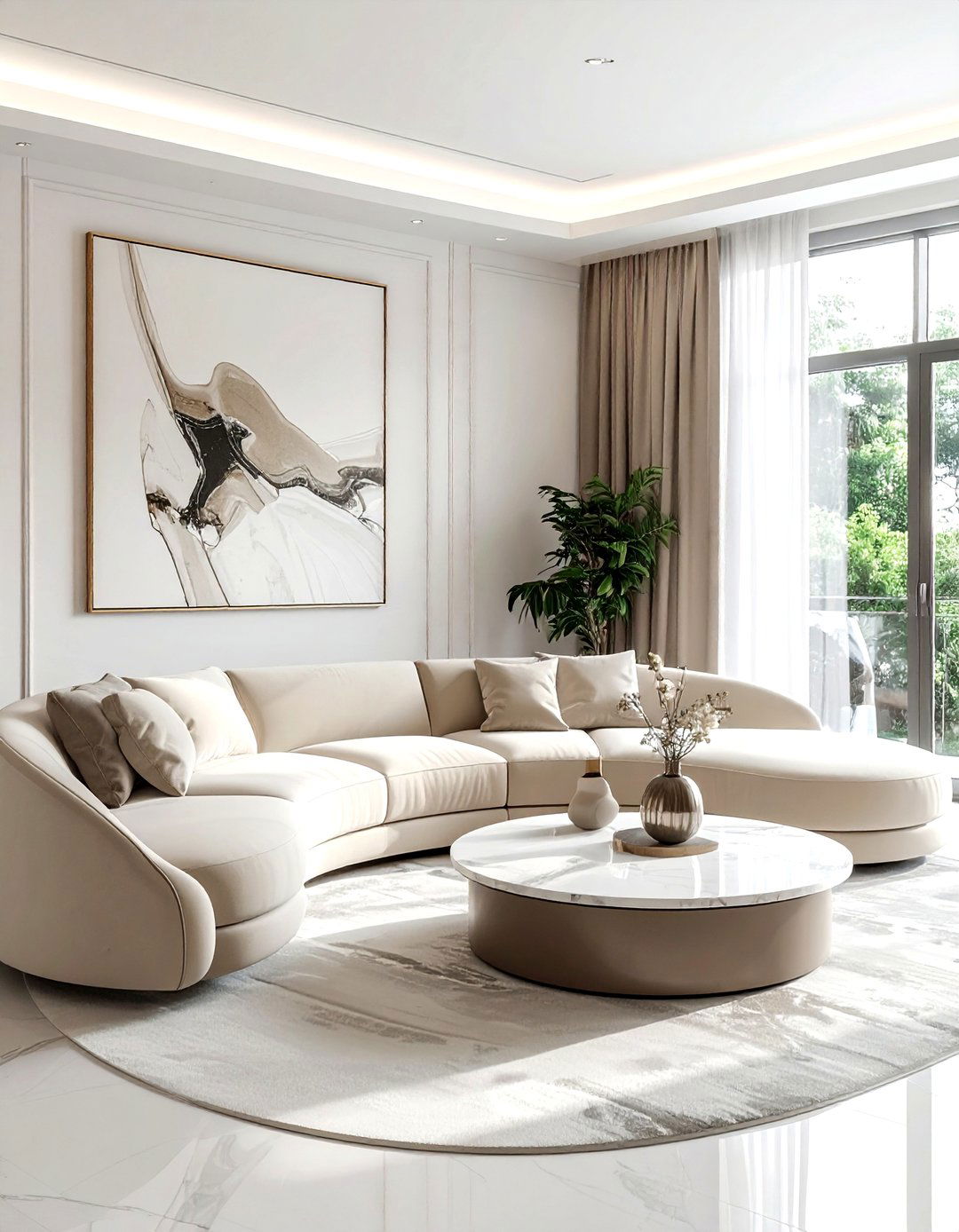 Curved beige sofa living room - 30 beige living room furniture ideas