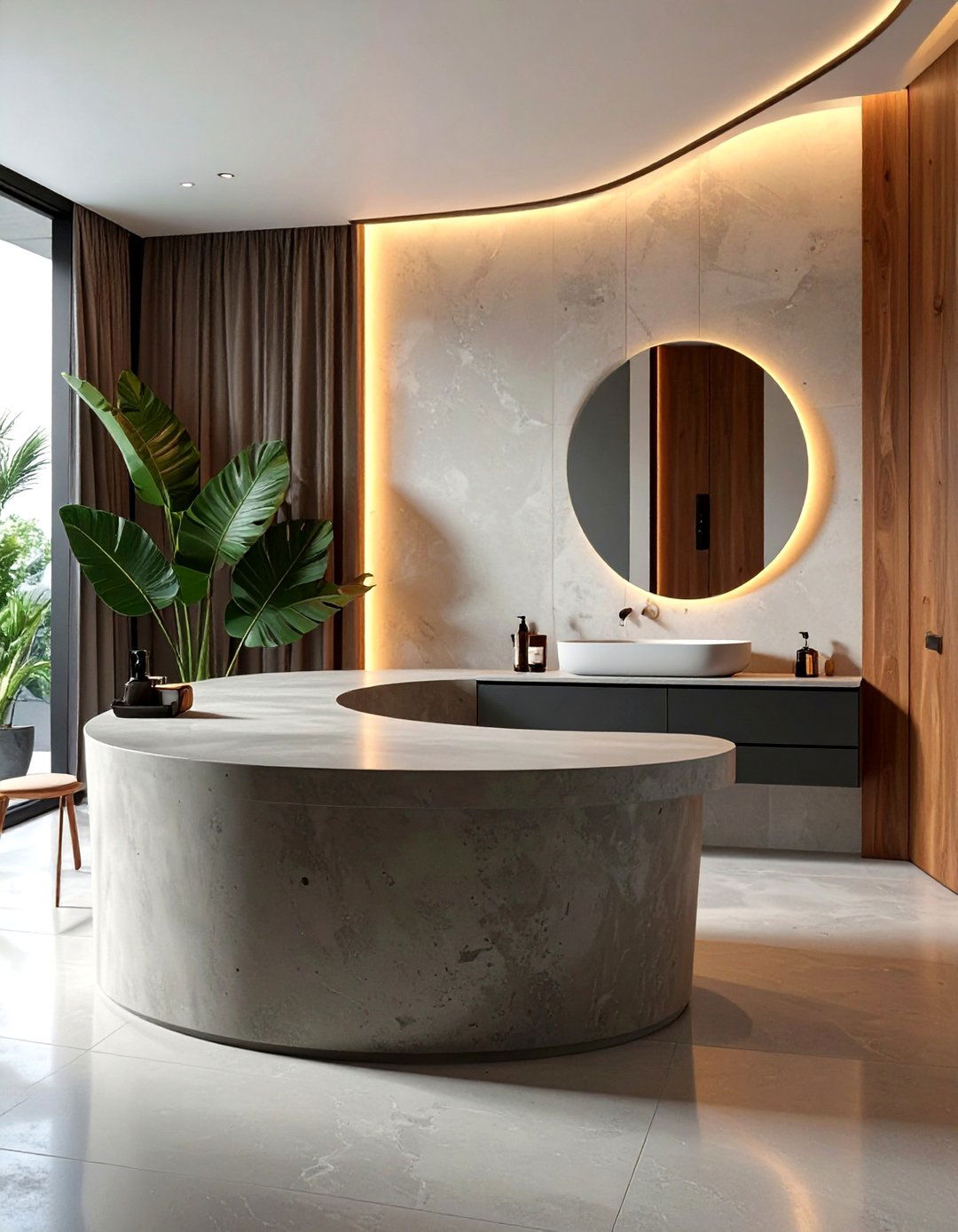 Curved concrete countertop - 30 concrete countertop bathroom ideas