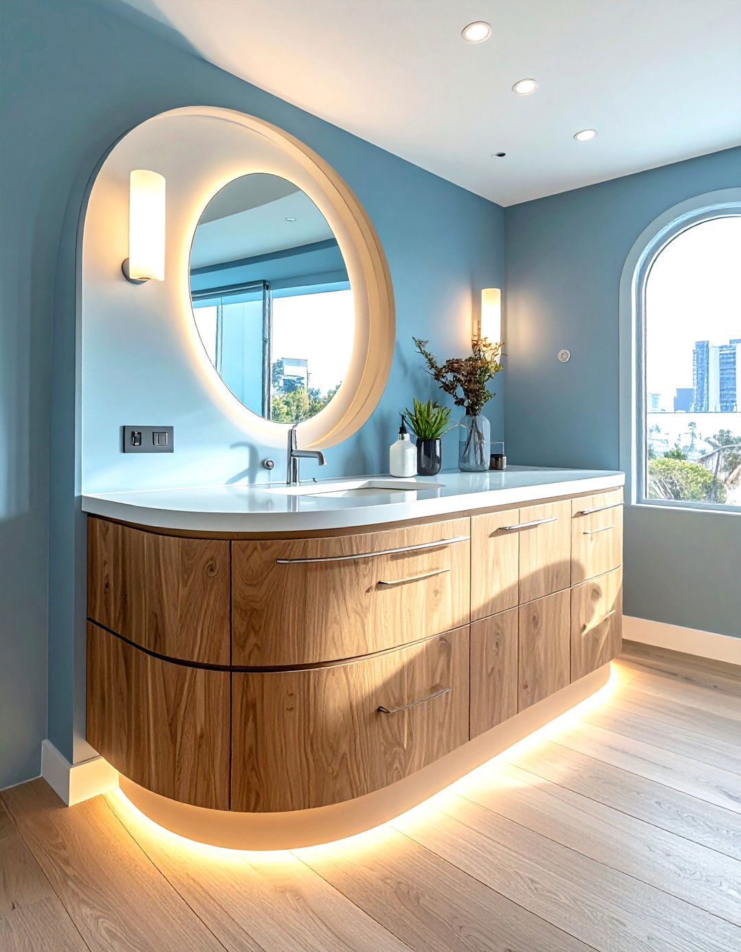 Curved edge solid surface countertop - 30 solid surface bathroom countertop ideas