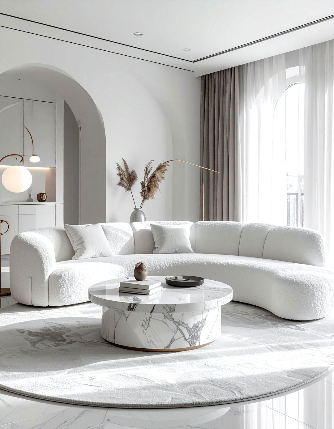 Curved sofa living room - 30 current decor ideas