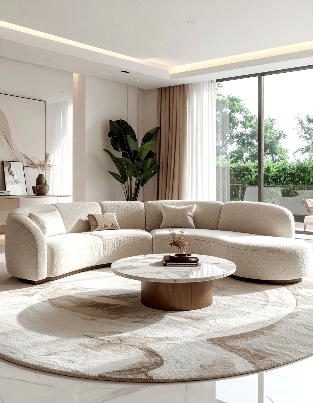 Curved sofa styling - 30 modern clean decor ideas