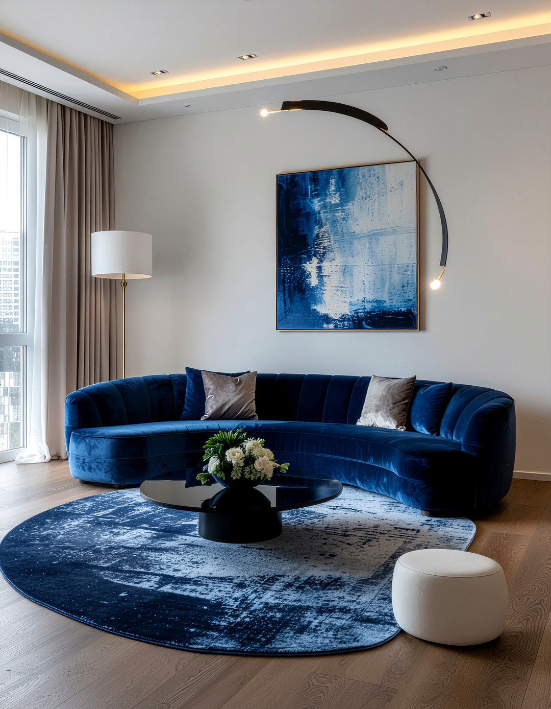 Curved velvet sofa - 30 velvet sofa living room ideas