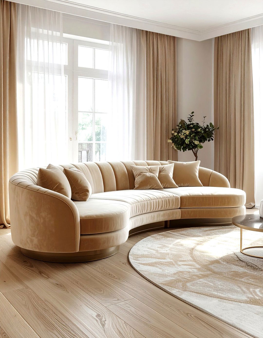 Curved velvet sofa - 30 decor enhancement ideas