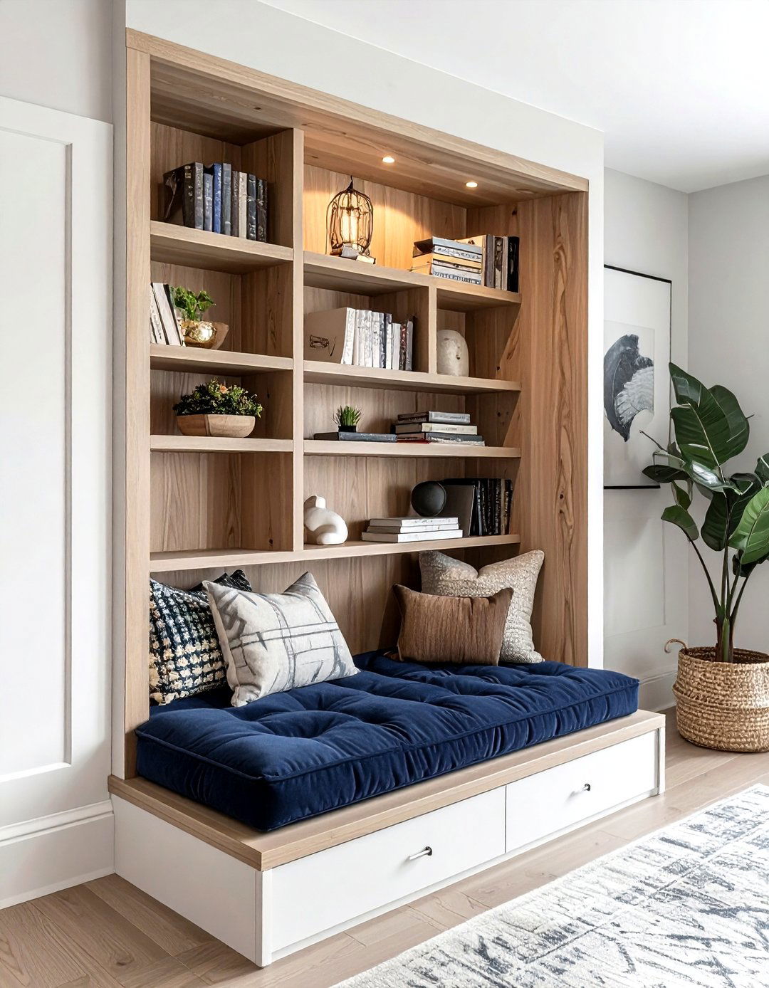 Custom Built In Bookshelf Dog Nook - 30 pet bed living room ideas