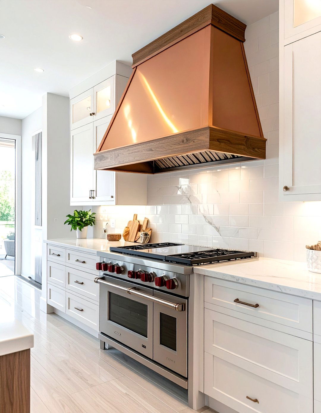 Custom Copper Hood Wood Trim - 30 copper hood kitchen ideas