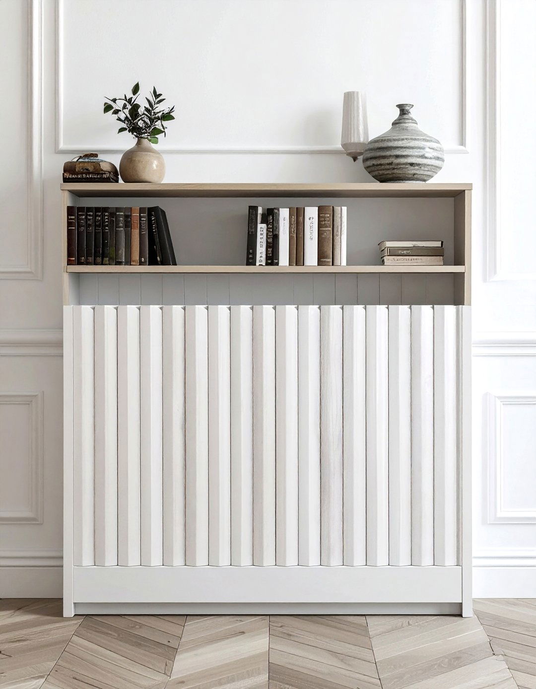 Custom Radiator Cover Storage - 30 bedroom built-in storage ideas