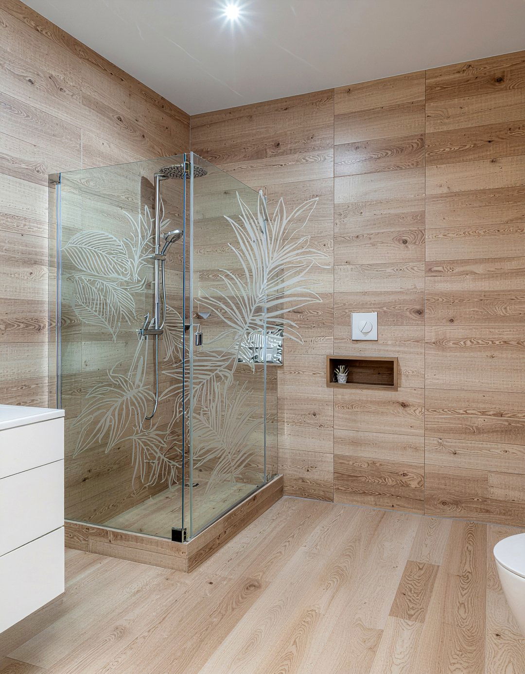 Custom etched glass panel - 30 frosted glass bathroom ideas