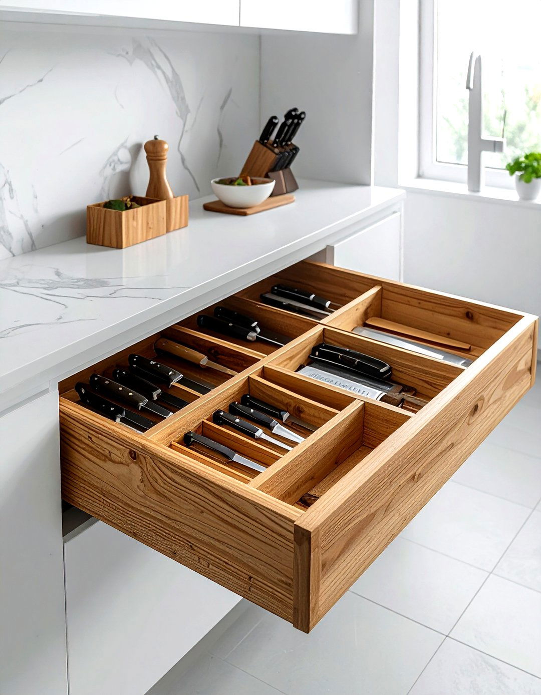 Custom knife drawer insert - 30 kitchen built-in storage ideas