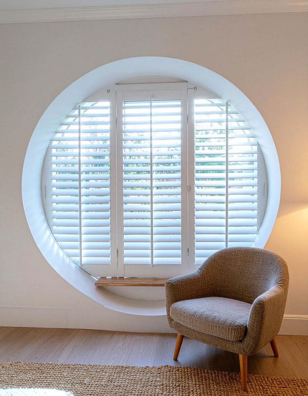 Custom shaped shutters - 30 bedroom plantation shutters