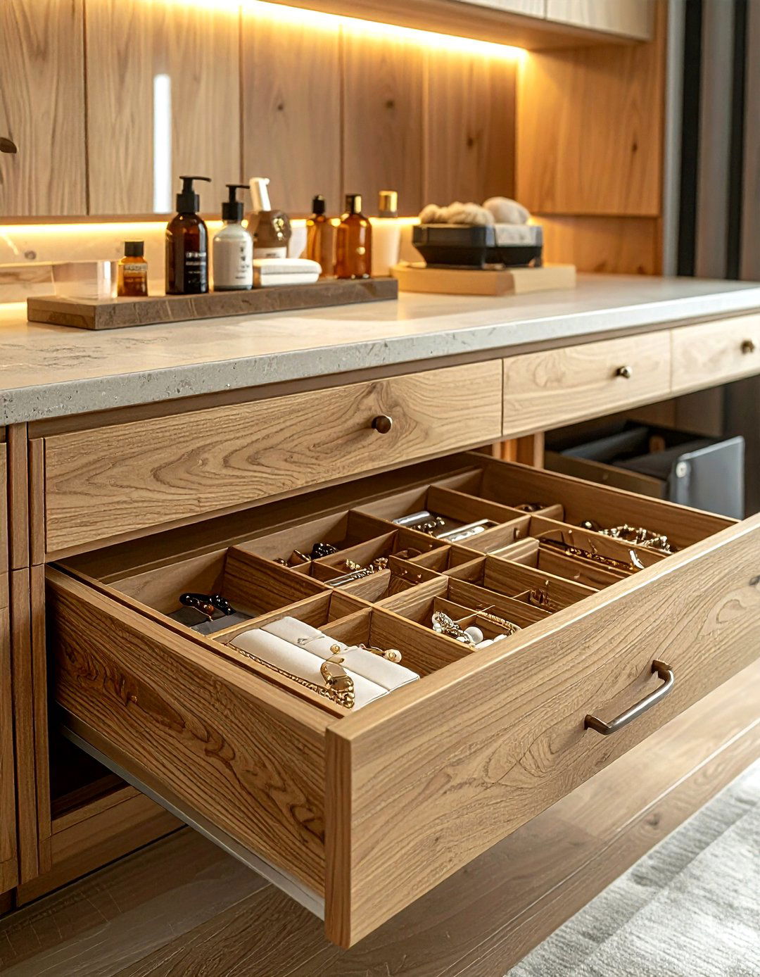 Custom wood inserts - 30 bathroom drawer organization ideas