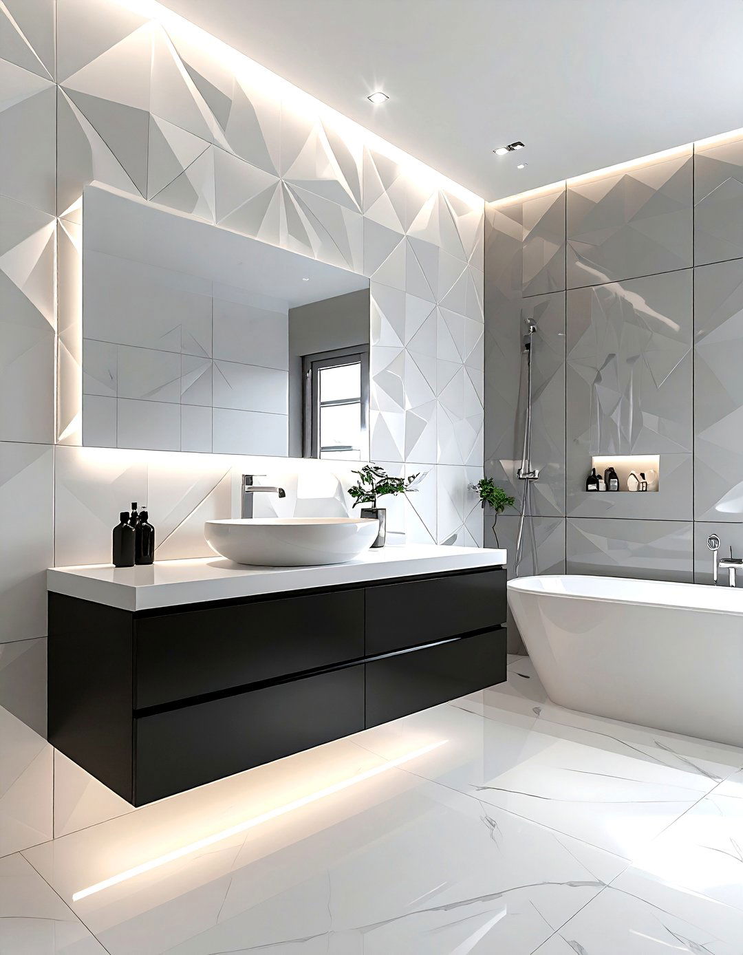 D Geometric Tile - 30 textured tile bathroom ideas