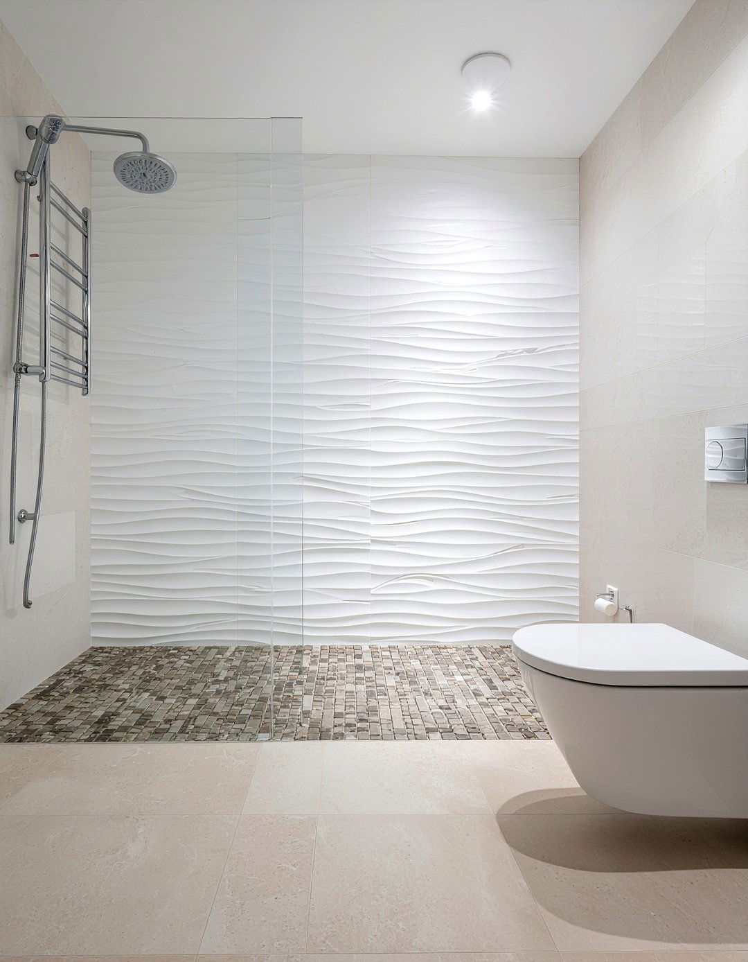 D and flat tile - 30 mixed tile bathroom ideas