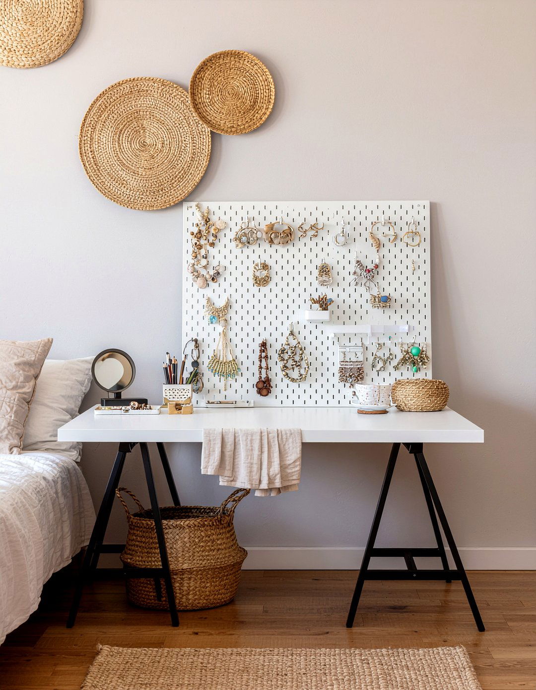 DIY Jewelry Pegboard - 30 bedroom jewelry storage ideas