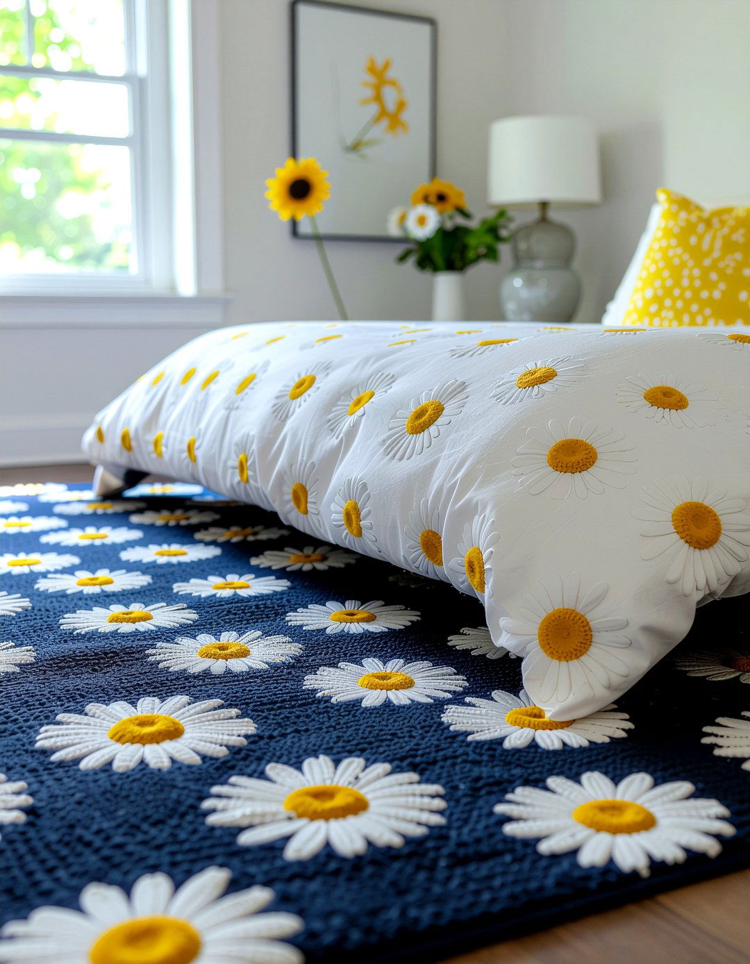 Daisy print decor - 30 floral themed bedroom ideas