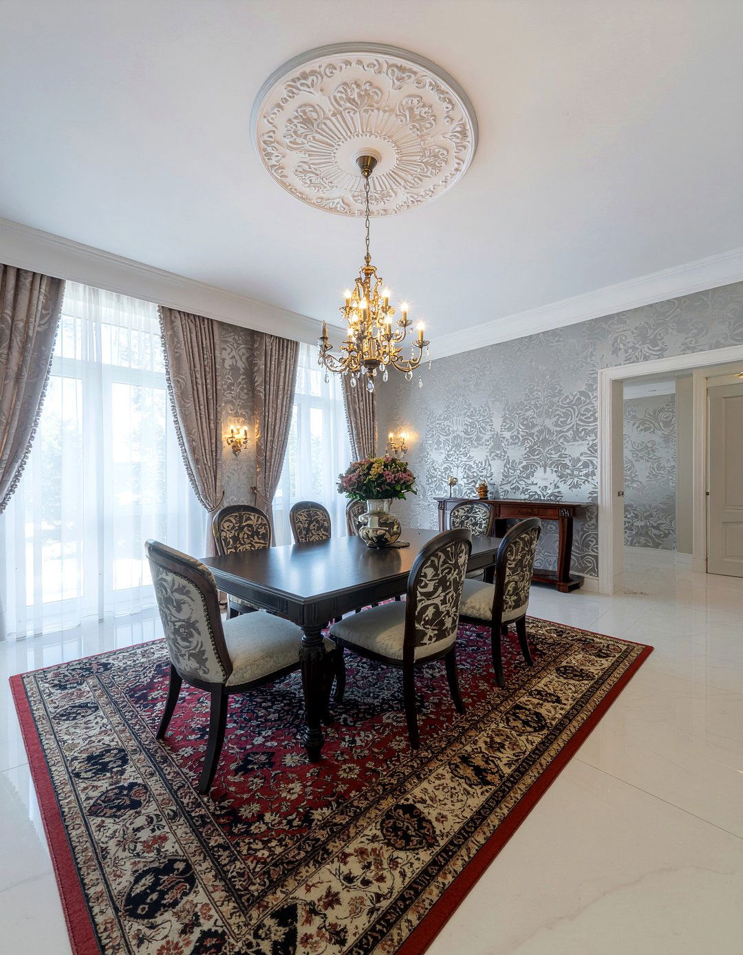 Damask Ceiling Wallpaper Dining Room - 30 dining room wallpapered ceiling ideas