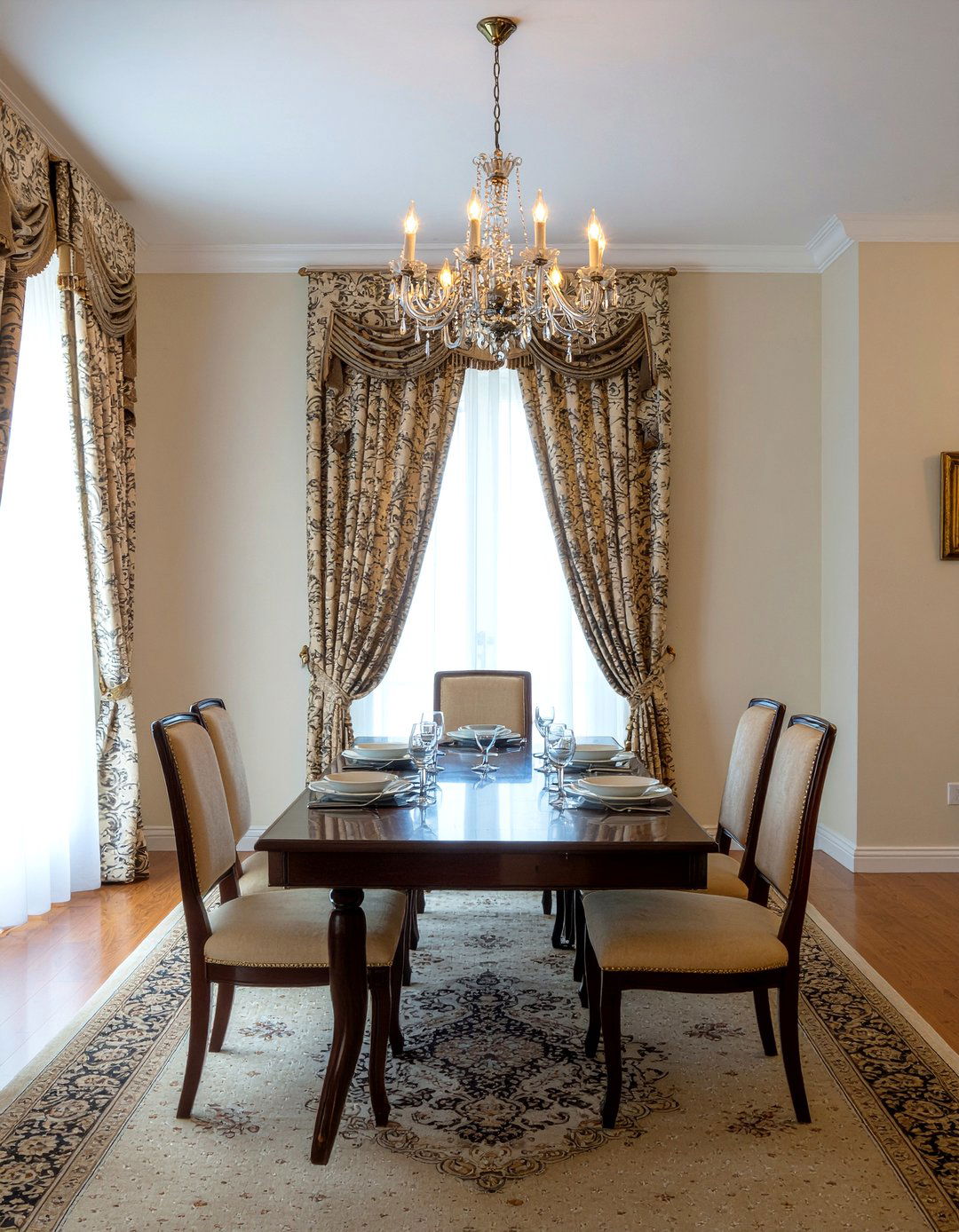Damask curtains dining room - 30 patterned curtain dining room ideas